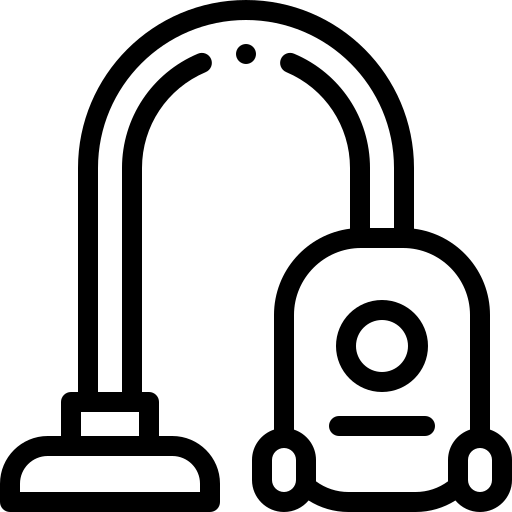 Black silhouette icon of a vacuum cleaner with a hose and a handle.